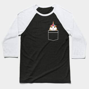 Cute Small Guinicorn in White Outline Pocket Baseball T-Shirt